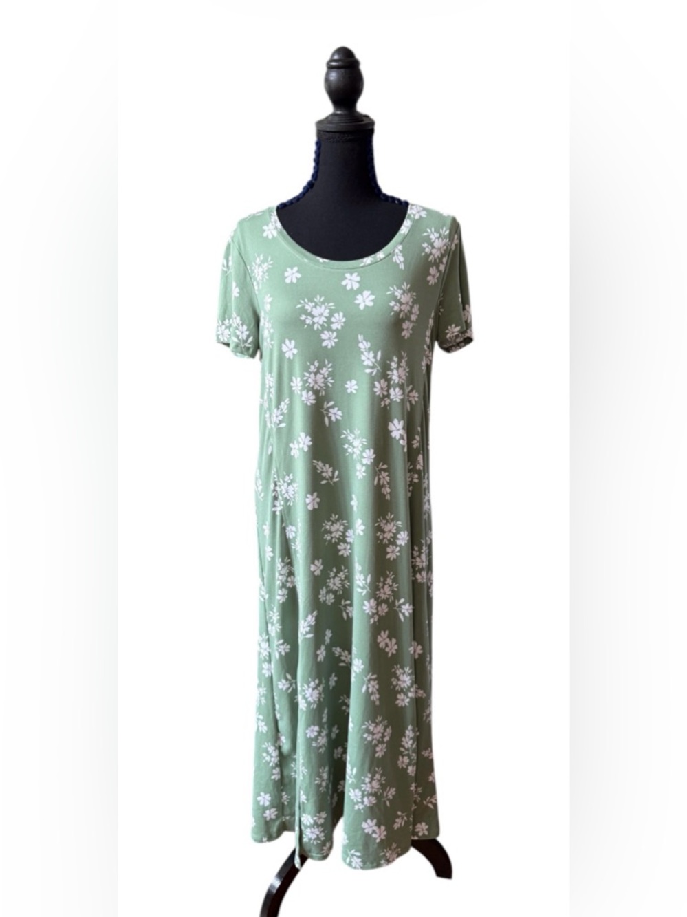 Cuddl Duds Sage Green Floral Short Sleeve Maxi Dress